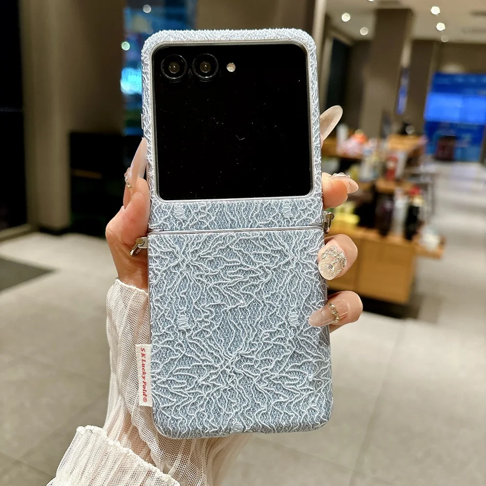Elegant Lace Side Buckle Glitter Phone Case - Solid Color Shockproof Folding Cover
