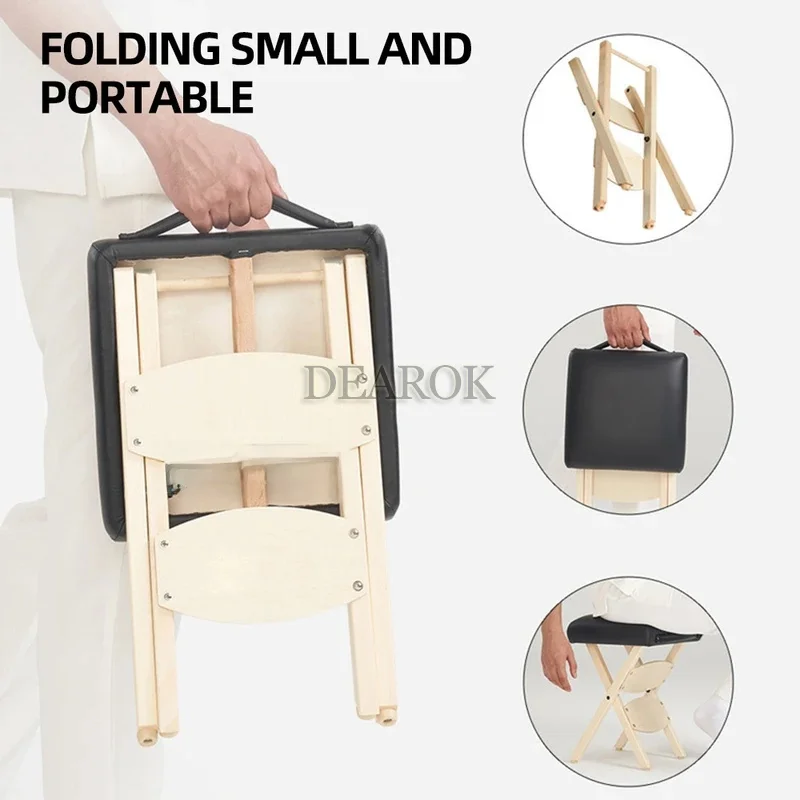 Massage Parlor Specific Wooden Folding Stool, Massage and Beauty Technician Chair, Nail and Foot Repair Solid Wood Chair