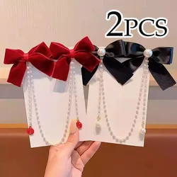Sweet Princess Pink Pearl Bow Hair Clip - Stylish Hair Accessory - One Size (2PCS)