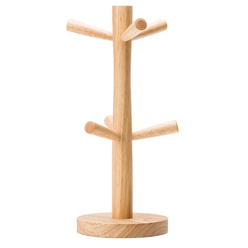 A08M-6 Hooks Mug Holder Tree,Wooden Cup Holder Mug Tree Rack Tabletop Holder,Tea Coffee Cup Hoooks Tree