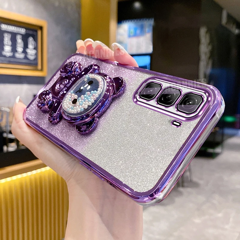 Cute Bear Holder Plating Silicone Shockproof Stand Case - Soft Protective Cover