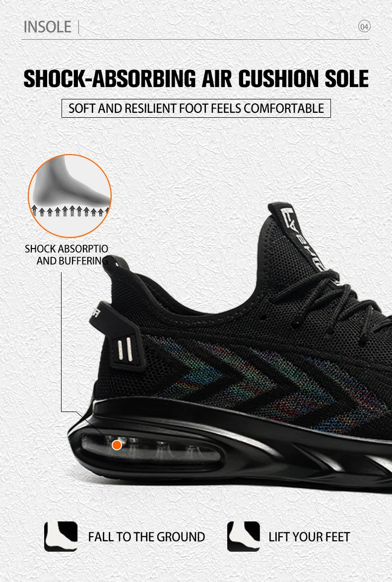 Scarpe protettive da uomo leggere con cuscino d'aria di sicurezza da lavoro, puntale in acciaio, stivali di sicurezza antiscivolo a prova di foratura da uomo_voghion.com