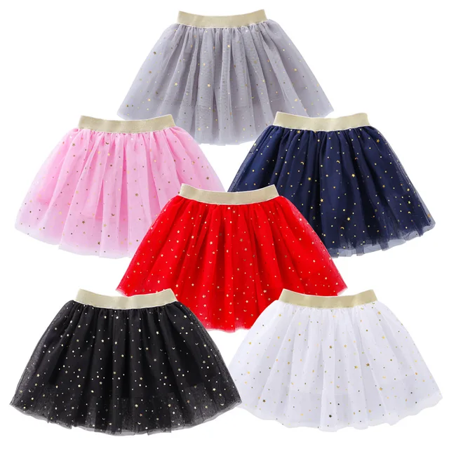 Fashion Kids Mesh Miniskirts Girls Princess Stars Glitter Dance Ballet Tutu Brand Sequin Party Girl Faldas Skirt Elastic Clothes 2