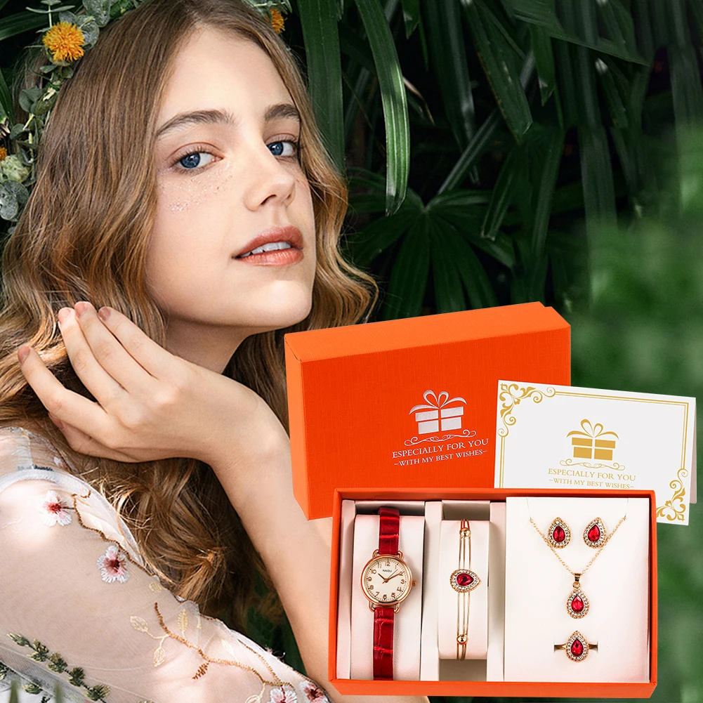 Watch Gift for Women Exquisite Jewelry Set Earrings Necklace Luxury Quartz Watches Ladies Wedding Party Jewelry Accessories Suit