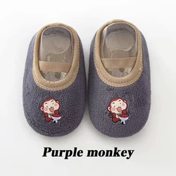 Infant Cozy Anti-Slip Socks with Rubber Sole - Cute Warm Crib Shoes - XS(6-12Months)  12CM (Purple monkey)