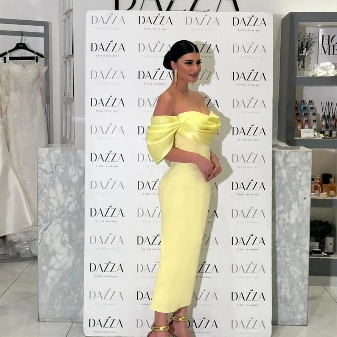 Sansa Yellow Off The Shoulder Shoulder Strapless Prom Dresses Backless فساتين للمناسبات الخاصة Ankle-Length vestidos de festa 5 Sansa Yellow Off The Shoulder Shoulder Strapless Prom Dresses Backless فساتين للمناسبات الخاصة Ankle-Length vestidos de festa - Image 5