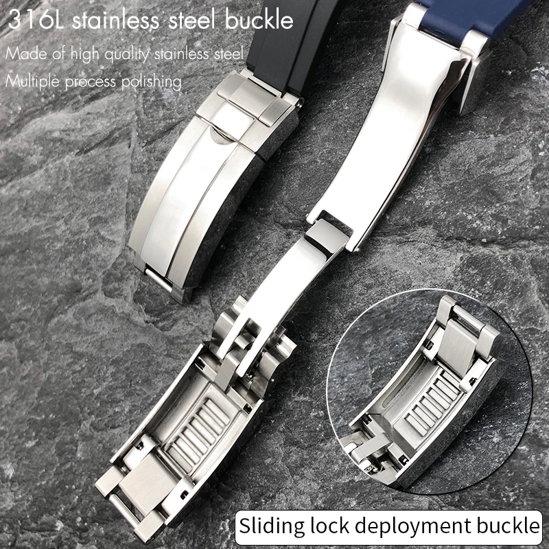 SCHIK 21mm 20mm New Curved Metal End Watch Bands Just for Rolex Datejust m126300 m126334 Accessories Black Rubbre Silicone Strap