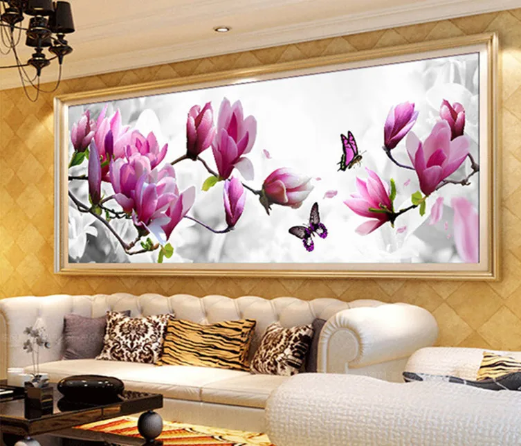YGS-078 DIY 5D Diamonds Embroidery Butterflies play Magnolia Round Diamond Painting Cross Stitch Kits Diamond Mosaic Home Decor