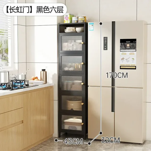 ตู้เก็บของ,ตู้เก็บของในครัวสีขาวสูงพร้อม 2 ประตูและชั้นวางแบบปรับได้,ตู้ไซด์บอร์ดตู้เก็บของแบบอิสระ 6