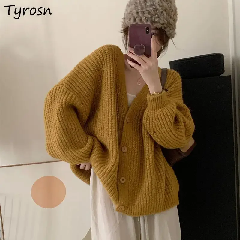 

Cardigans Women Baggy New Winter Knitting 5 Colors Batwing-sleeve Cozy Soft Loose Sweet V-neck Office Lady Vibe Korean All-match