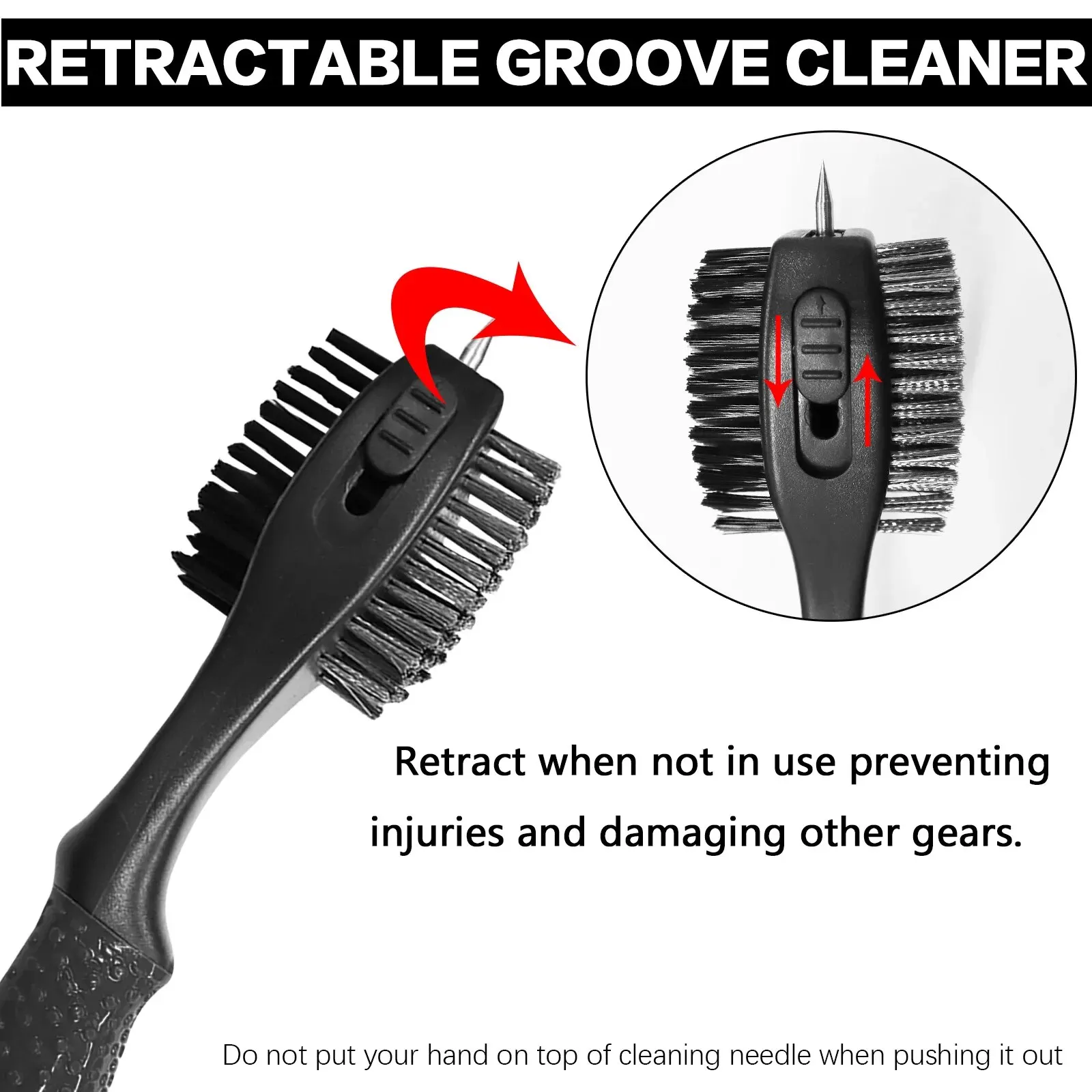 Golf Club Cleaner Kit Oversized Head with Retractable Zip-Line Clip Double Sided with Spike for Cleaning Groove Shoes