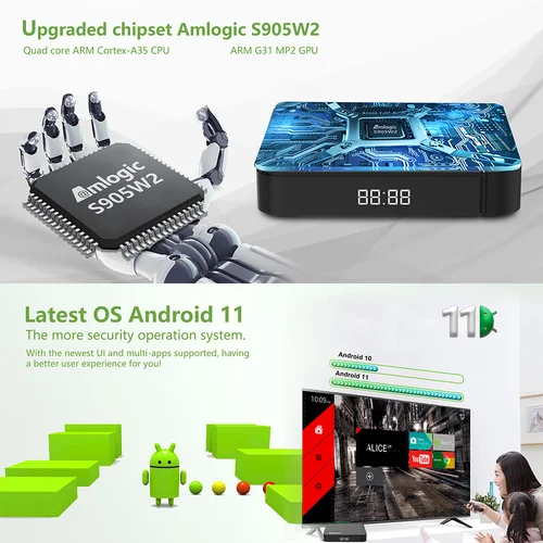 스마트 TV 박스, 안드로이드 11, Tanix W2 Amlogic S905W2, 안드로이드 11.0 미디어 플레이어, H.265 AV1, 듀얼 와이파이 HDR, 10 + 4GB, 32GB, 셋톱 박스, 2G16G 3