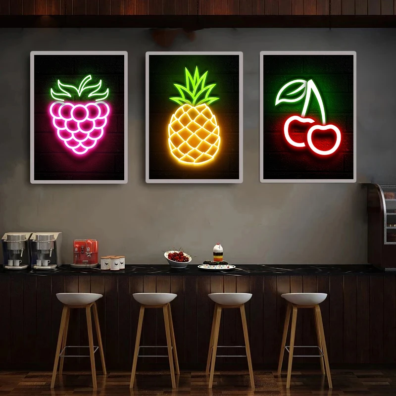 Lemon Apple Pineapple Banana Fruit Neon Sign Posters Prints Wall Art for Kitchen Home Decor