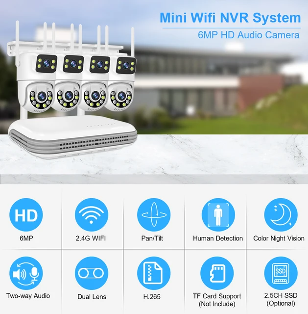Smar Wireless CCTV System WiFi Camera Kit 6MP IP Cameras With Dual Lens Security Audio 8CH NVR Video Surveillance Set ICse AliExpress