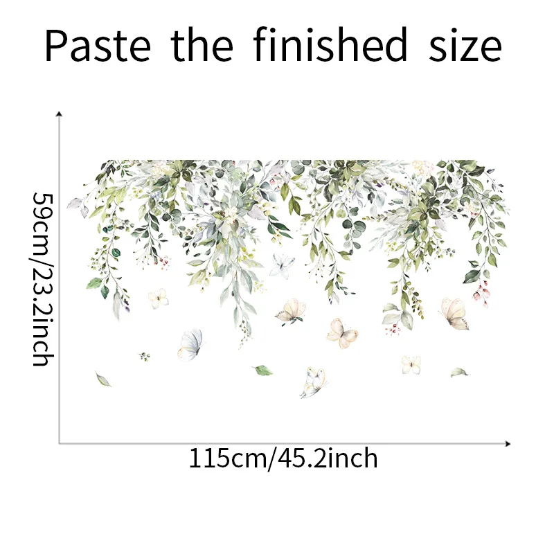 Tropical Green Leaf Butterfly Wall Decoration Bedroom Living Room Entrance Self Adhesive Wall Stickers