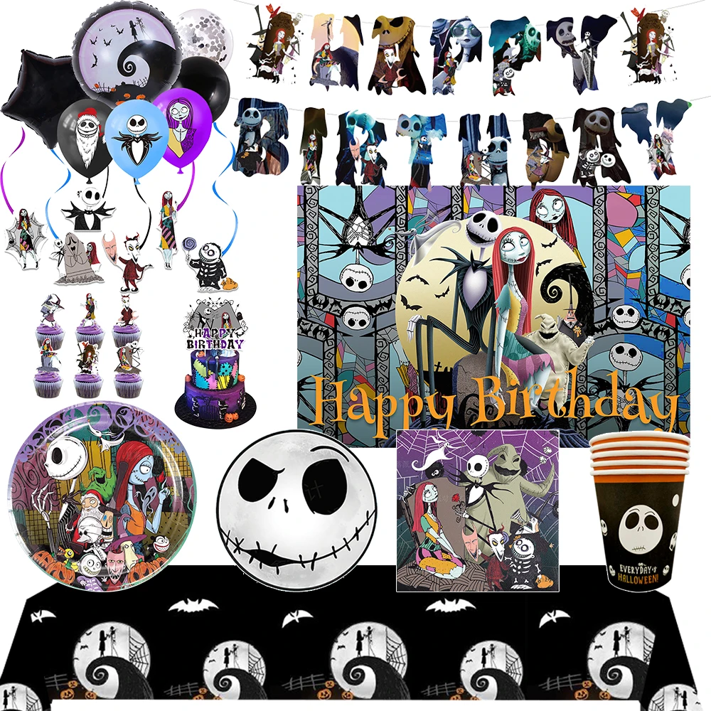 Halloween The Nightmare Before Christmas Birthday Party Decorative Disposable Tableware Background Balloon Baby Shower Kid Gift rapunzel princess tangled theme birthday party decorative disposable tableware background balloon banner baby shower kid gift