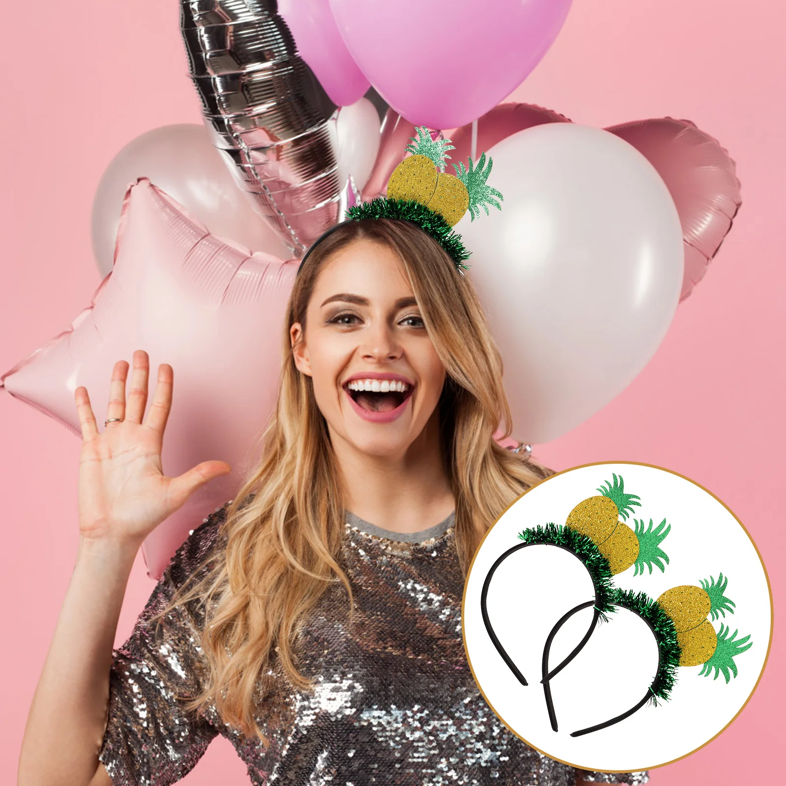 

2 Pcs Headband Pineapple Hair Accessory Party Hoop Flash Creative Hairband Greeter Women Parent-child Fruit Styled