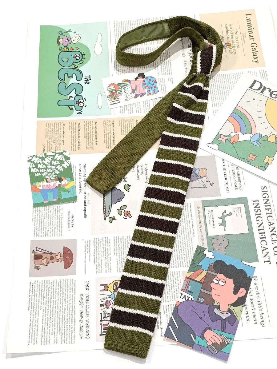 Neue britische Freizeit-Strickkrawatten für Herren, schmal, flach, 6 cm, gestreift, für College-Jungen und -Mädchen, Hemd-Accessoires, Anzugkrawatte – Detail 15