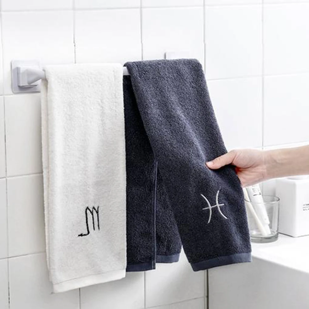 Towel Rack Towel Holder White Black Towel Rack Towel Rod Holder Wall Track Rack Self-adhesive Wall Mounted Bathroom Kitchen Rust Proof Household