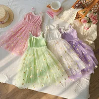 Robe d'été 2026 pour filles, motif marguerite mignon, jupe en tulle, robe de soirée décontractée, robe de princesse pour enfants avec bordure en dentelle florale, 2-8 ans 4