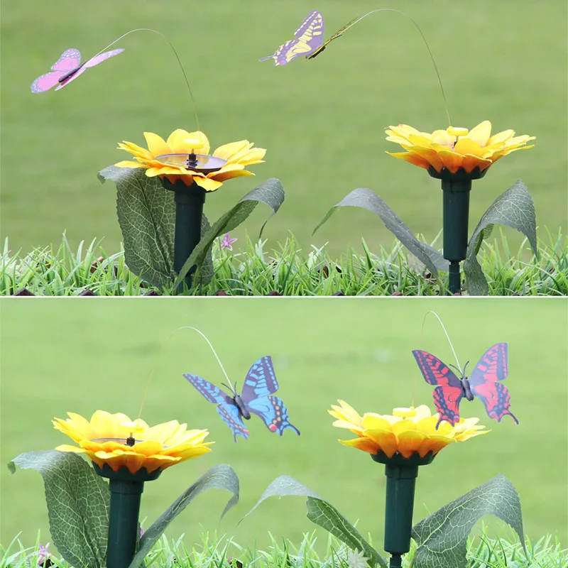 Whimsical Fluttering Butterfly & Hummingbird Garden Stake Decor