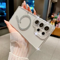 Glamorous Rhinestone Bling Glitter Phone Case with Wireless Charging Compatibility - Galaxy S23 Ultra (White)