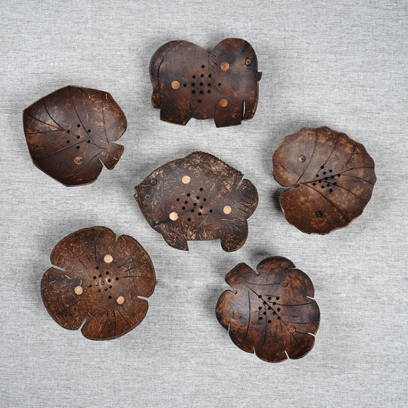 1PC Soap Holder Coconut Shell Wooden Bathroom Soap Dish Container keep the candle in shade place