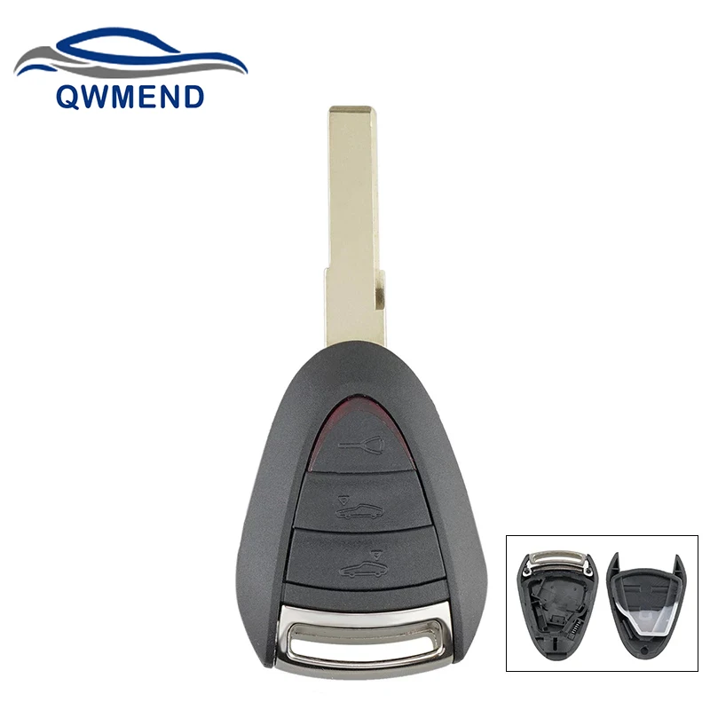 

QWMEND 3 Buttons Car Remote Key Shell for Porsche Boxster S Cayenne Cayman 911 987 996 997 Smart Car Key Fob Case Cover