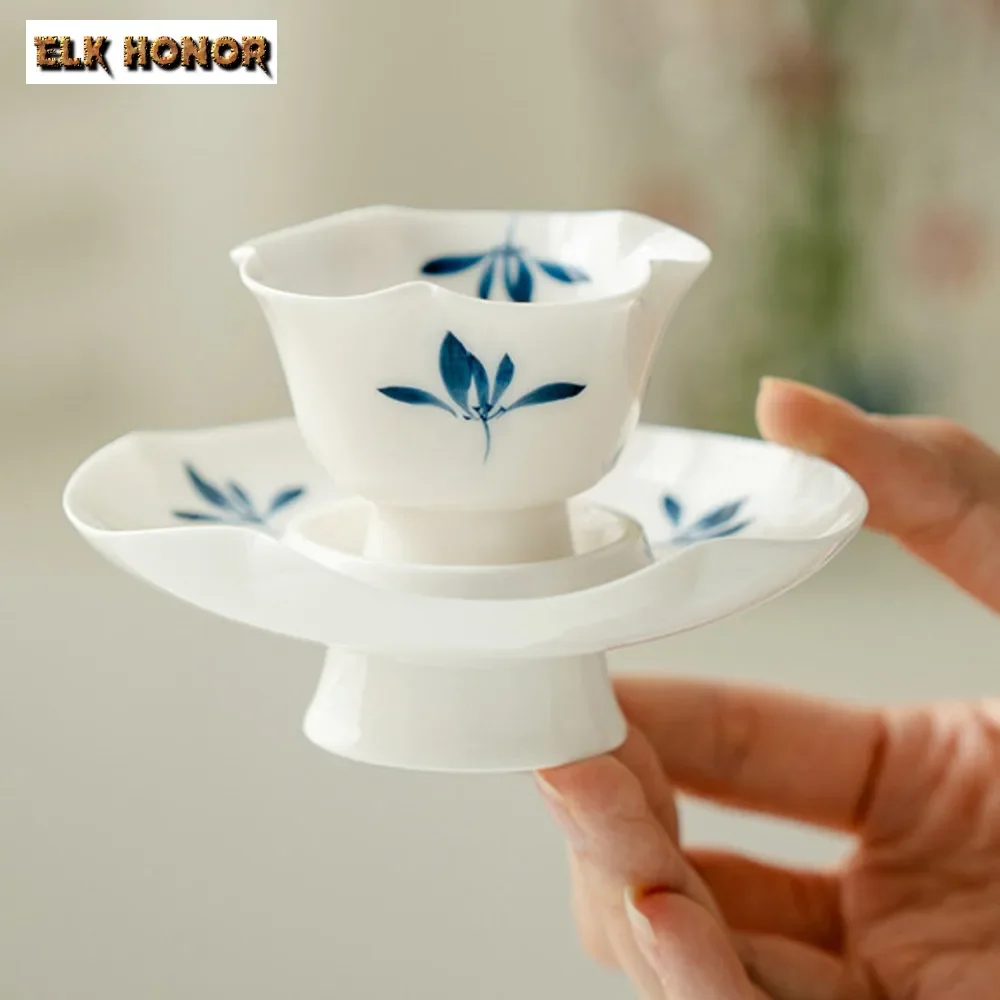 45ml Pure Hand-painted Butterfly Orchid Set of Cups Small Petal Set Cup with Coaster Holder Fragrance Master Cup Kung Fu Tea