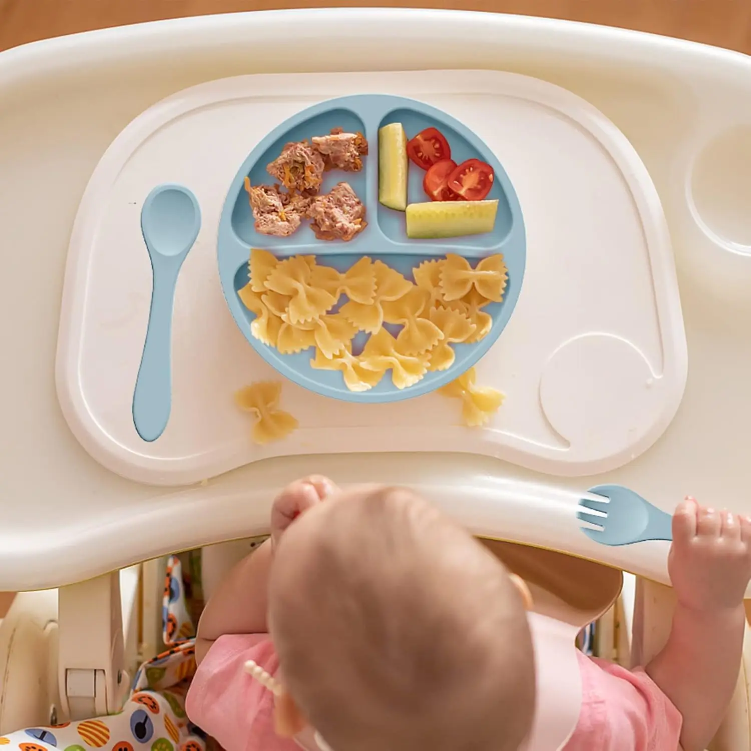 3PCS Children's Tableware Set Baby Eating Food Training Silicone Set Baby Sucker Feeding Dishes Plate With Spoon Fork BPA Free