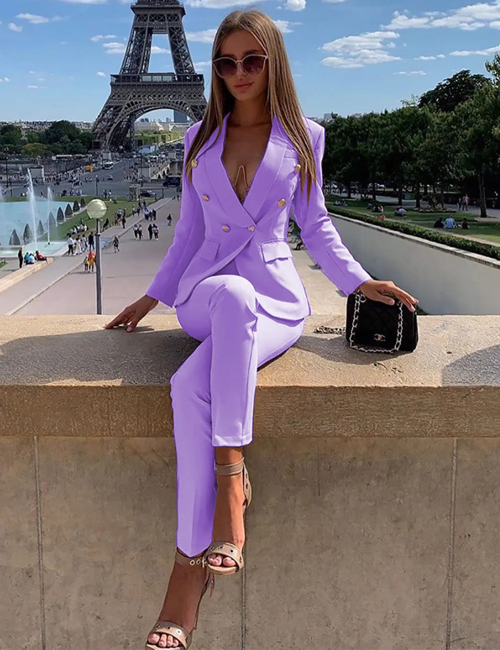Customized Women's Business Office Set Double breasted Formal Party Wedding Prom Evening Dress 2-piece Set (Jacket+Pants)