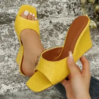 Chaussures à l'offre elles compensées en cuir imprimé salle pour femmes, mules, pantoufles d'été, Parker carré, talons hauts, sandales de gladiateur, diapositives, 2023 3
