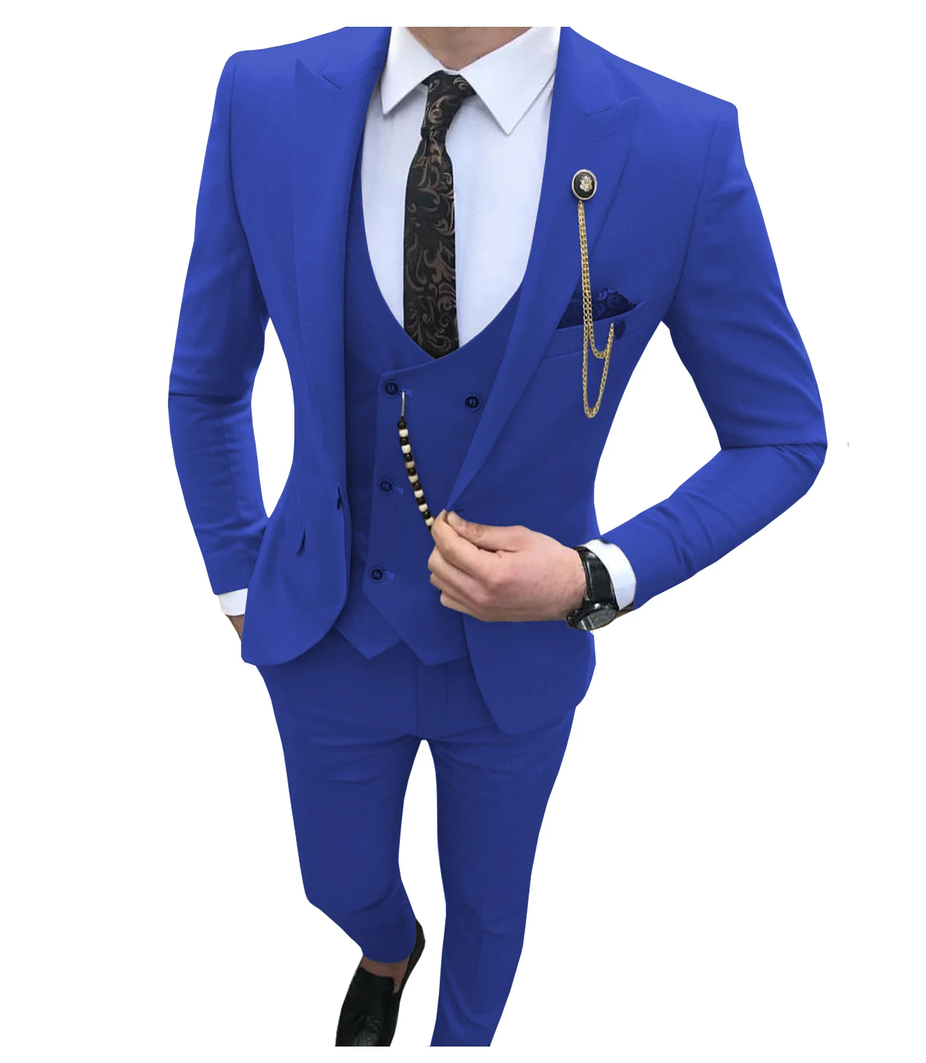 Elegant Suits For Men Wedding Slim Fit 3 Piece Grey Casual Prom Tuxedos Groom Peaked Lapel Business Men Suit(Blazer+Vest+Pants)