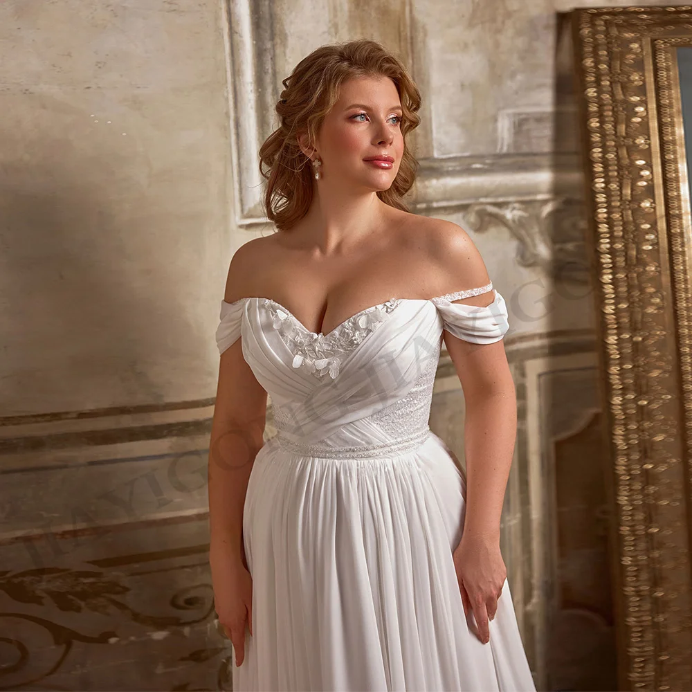 Wedding Dress Plus Size for Women Bride Off The Shoulder Sweetheart Beading Sequin Flowers Chiffon A Line Corset Bridal Gonw 6