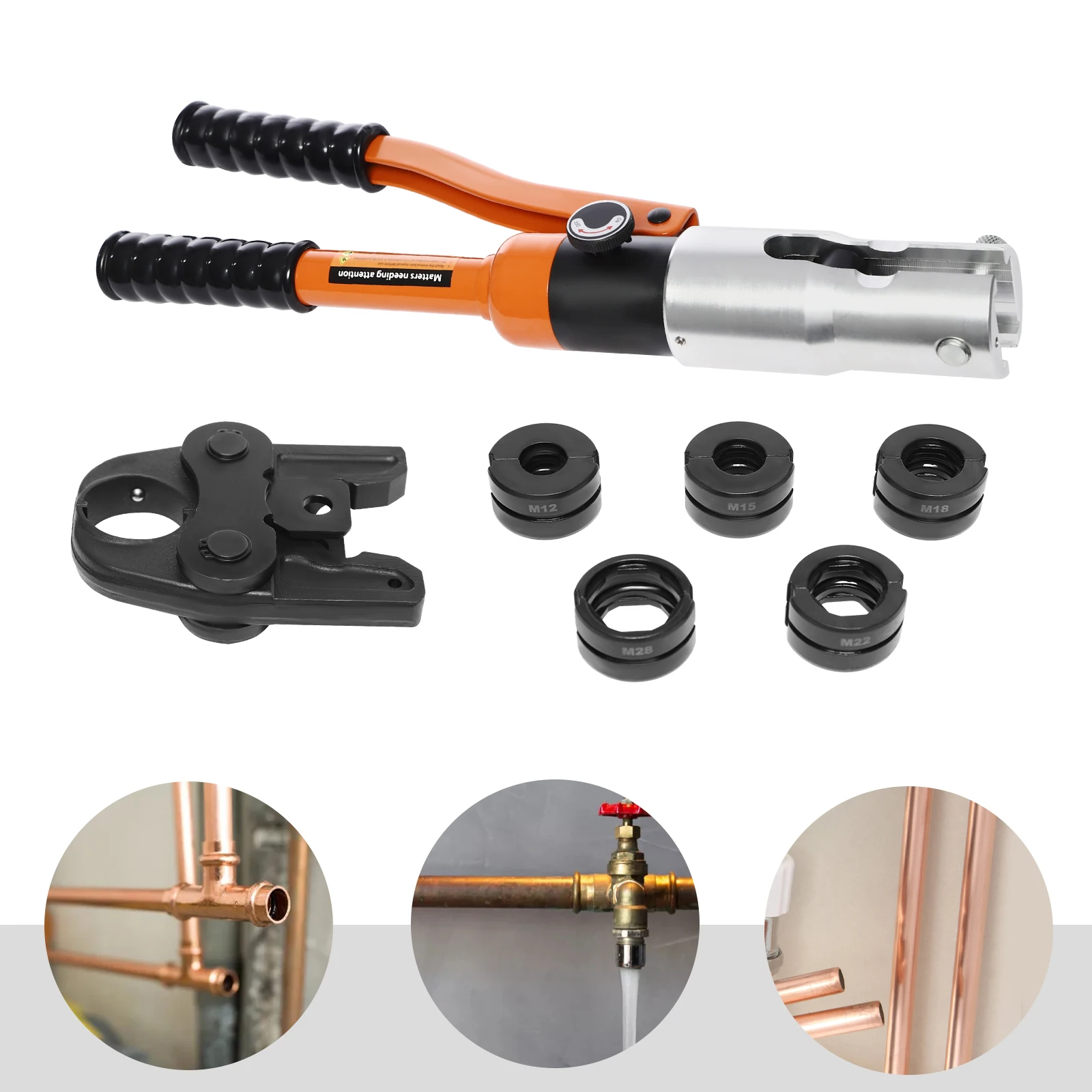 Professionelle Crimpzange, Kupferrohre, Crimper, hydraulisches Presswerkzeug 10T mit Werkzeugkasten, V/M-Formen – Detail 1