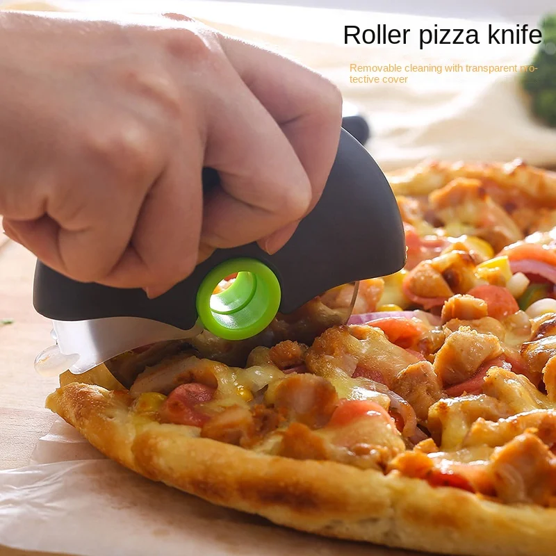 

Stainless Steel Round Wheel Cutting Knife Roller Pizza Cutter with Protective Cover Pastry Kitchen Baking Accessories Tools