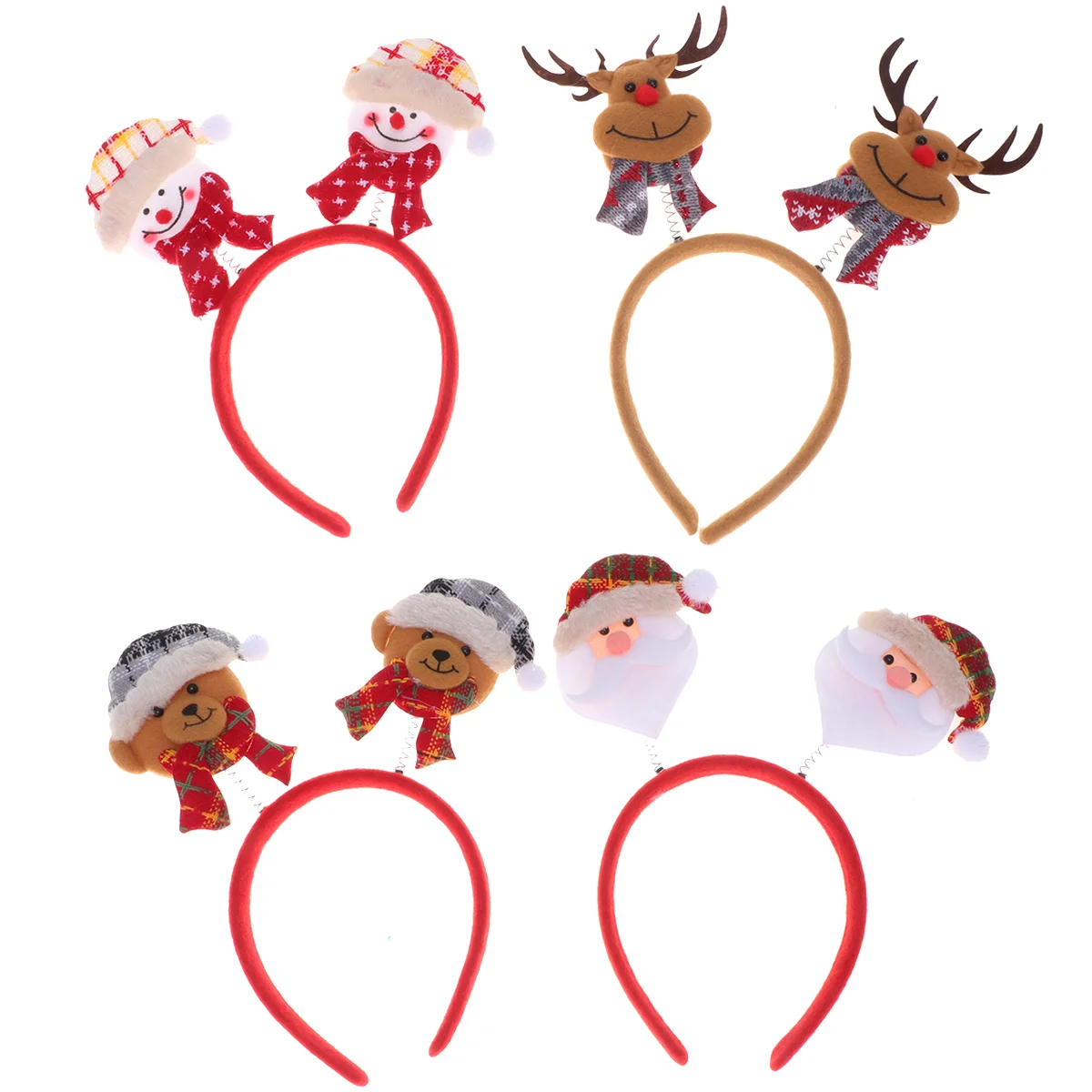 

4pcs Christmas Headbands, Holiday Party Headband Reindeer Antler Hairbands Santa Snowman Hair for Christmas Holiday and Season