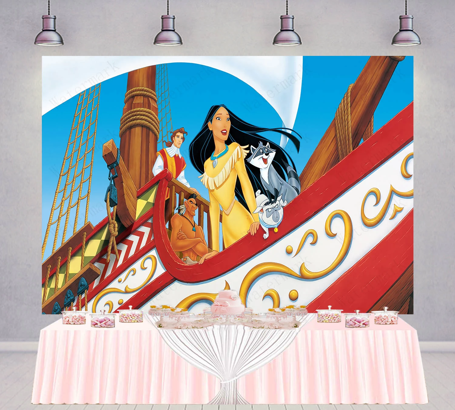 Disney Pocahontas Backdrop Kids Birthday Decoration Background Sailboat Vinyl Polyester