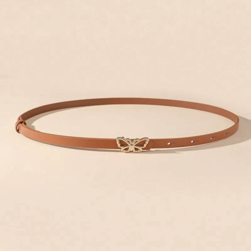 A Small Waist Belt with a Butterfly Buckle, Suitable for Dresses, Shirts and Jeans. It's a New Summer Style That Cinches the Wai