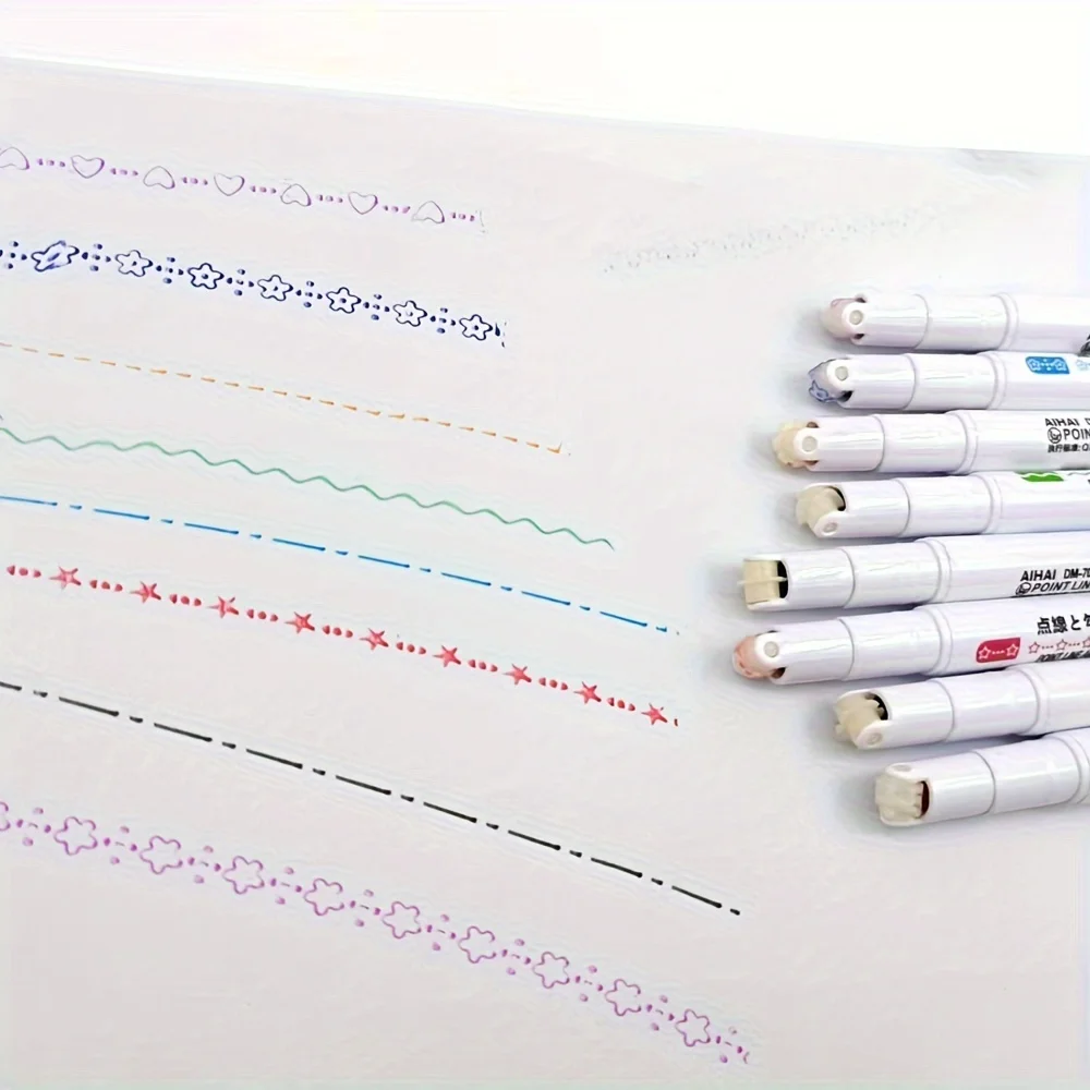 colored pens highlighter pen set 6pcs/set Flower Shape Outline Multiple Patterns Bullet Journal Wave Colored