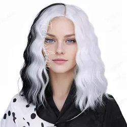 Vibrant Flame Orange Curly Bob Wig - Halloween Costume & Cosplay Party Wig (Black and White)