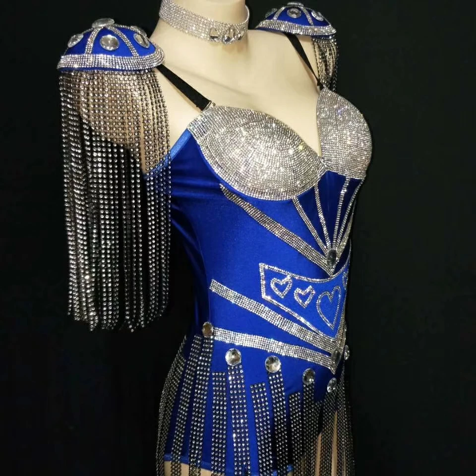 2024 Fashion Bar Sparkly Tassel Diamante Nightclub Sexy Dance Bodysuit Dance Troupe Samba Sexy Stage Leotard Stage Wear Taoxin