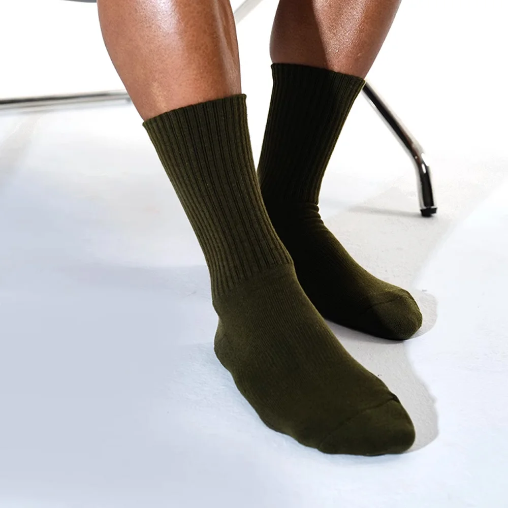 Men's Tall Long Xinjiang Cotton Army Green Towel Bottom Sports Cotton Socks Sweat Absorbent Socks