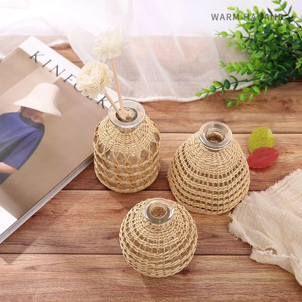 Glasses Rattan Vases,Flower Nordic Style Modern Decorative Vases Desktop Decor Vase for Home Living Room Decor Room Decoration 2