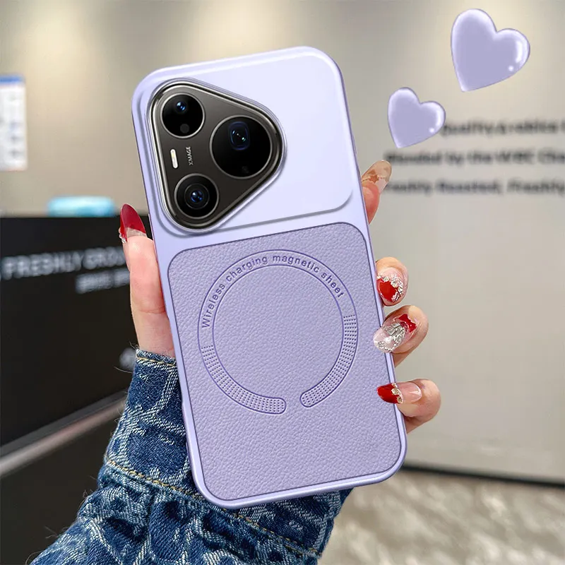 Lychee Pattern Magnetic Ultra-Thin Cover with Wireless Charging Support