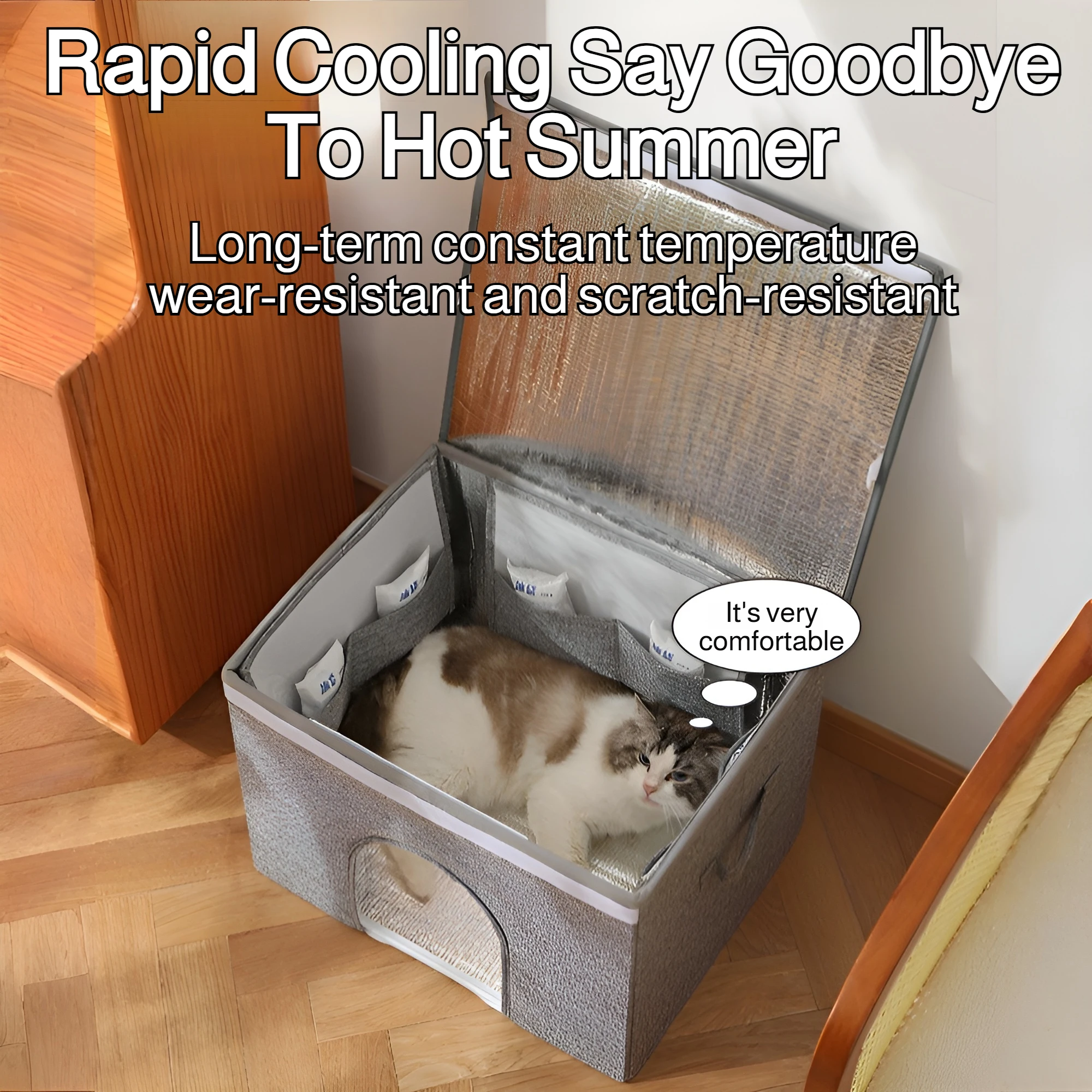 Description Picture 4 of itemSummer Insulated Cat House Pet Air Conditioning Room Portable Cooling Foldable Cat Shelter with Ice Pack Universal Nest Sofa