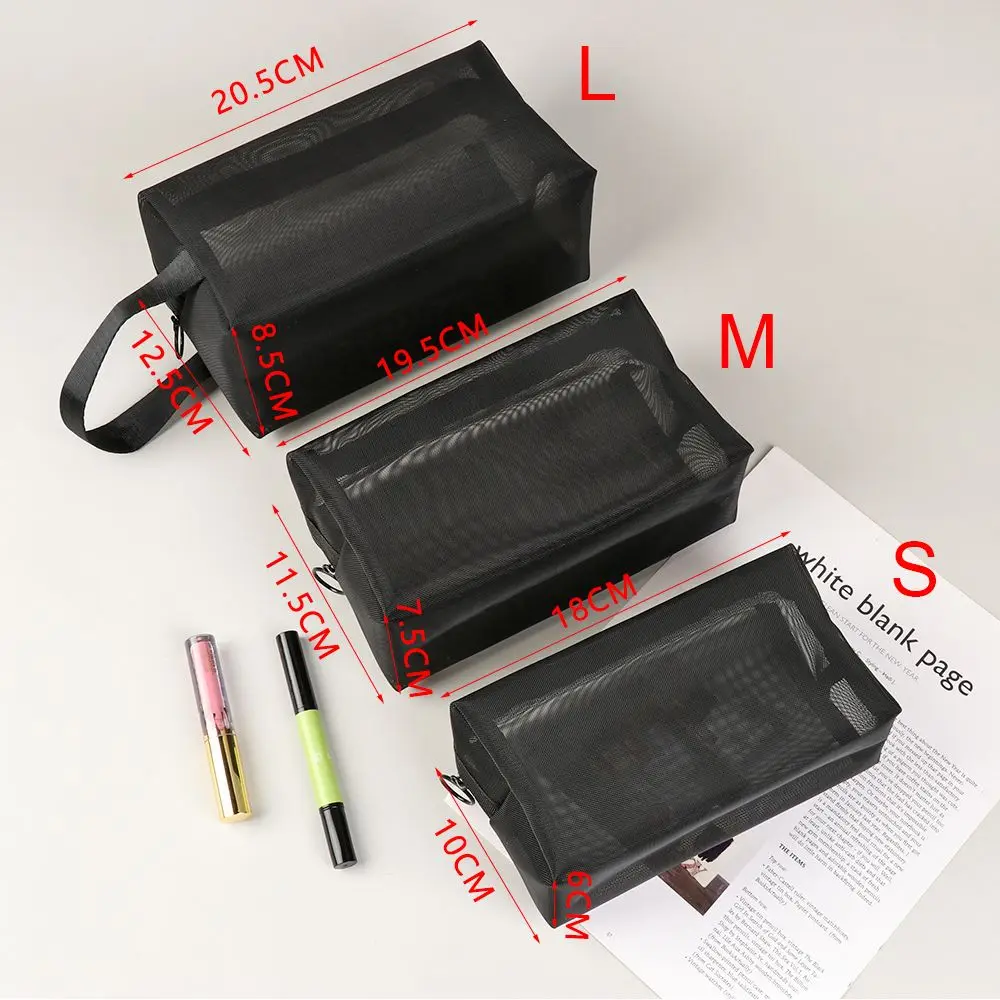 1PC Travel Black Mesh Cosmetic Bag Zipper Makeup Bag For Women Wash Toiletry Bag Makeup Organizer Portable Storage Pouch Best Sellers In Luggage, Bags