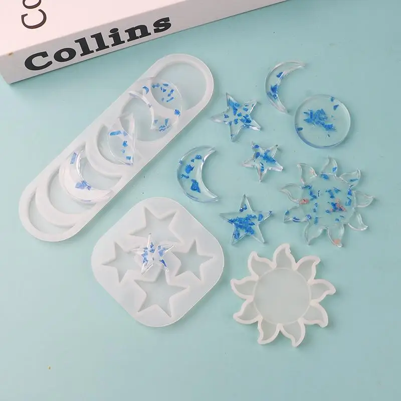 3/5pcs 태양 별 달 DIY 키 체인 펜던트 실리콘 몰드 세트 크리스탈 에폭시 수지 라운드 직사각형 펜던트 쥬얼리