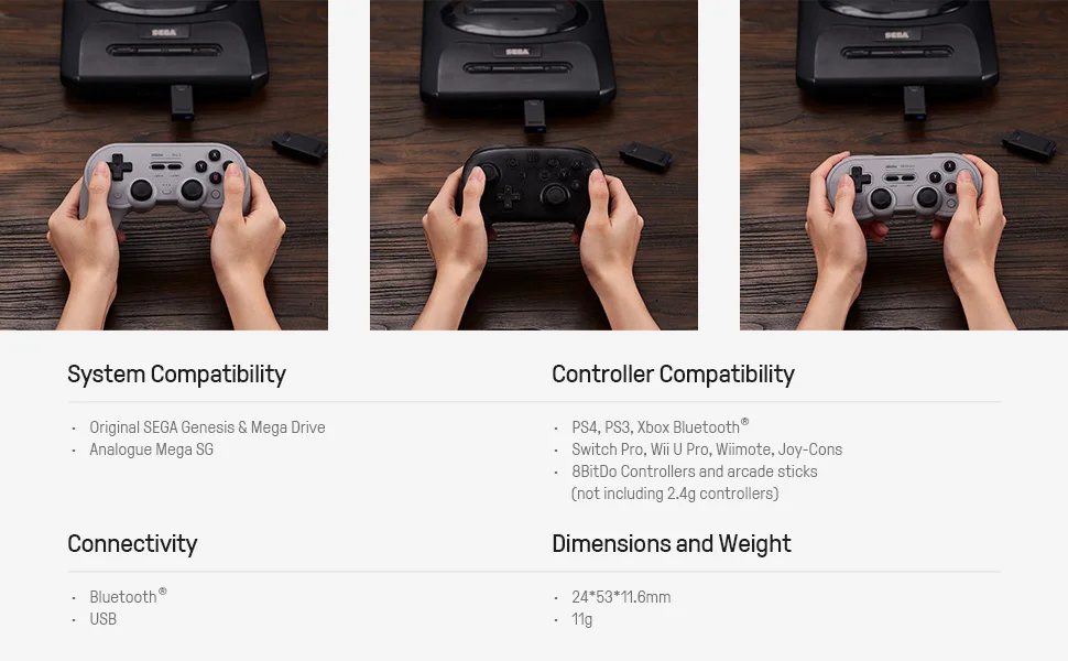 8BitDo Retro Receiver for Mega Drive Bluetooth Sega Genesis and Original Sega Genesis