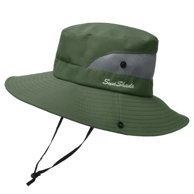 Unisex Wide Brim Panama Sun Hat Men Fishing Hat Outdoor UV Protection UPF 50+ Summer Mesh Visor Bucket Bob Hiking